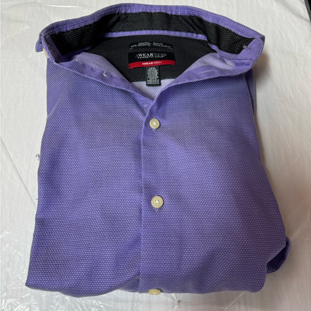 Kenneth Cole No Iron Slim Fit Button Down Shirt Purple - Picture 4 of 4